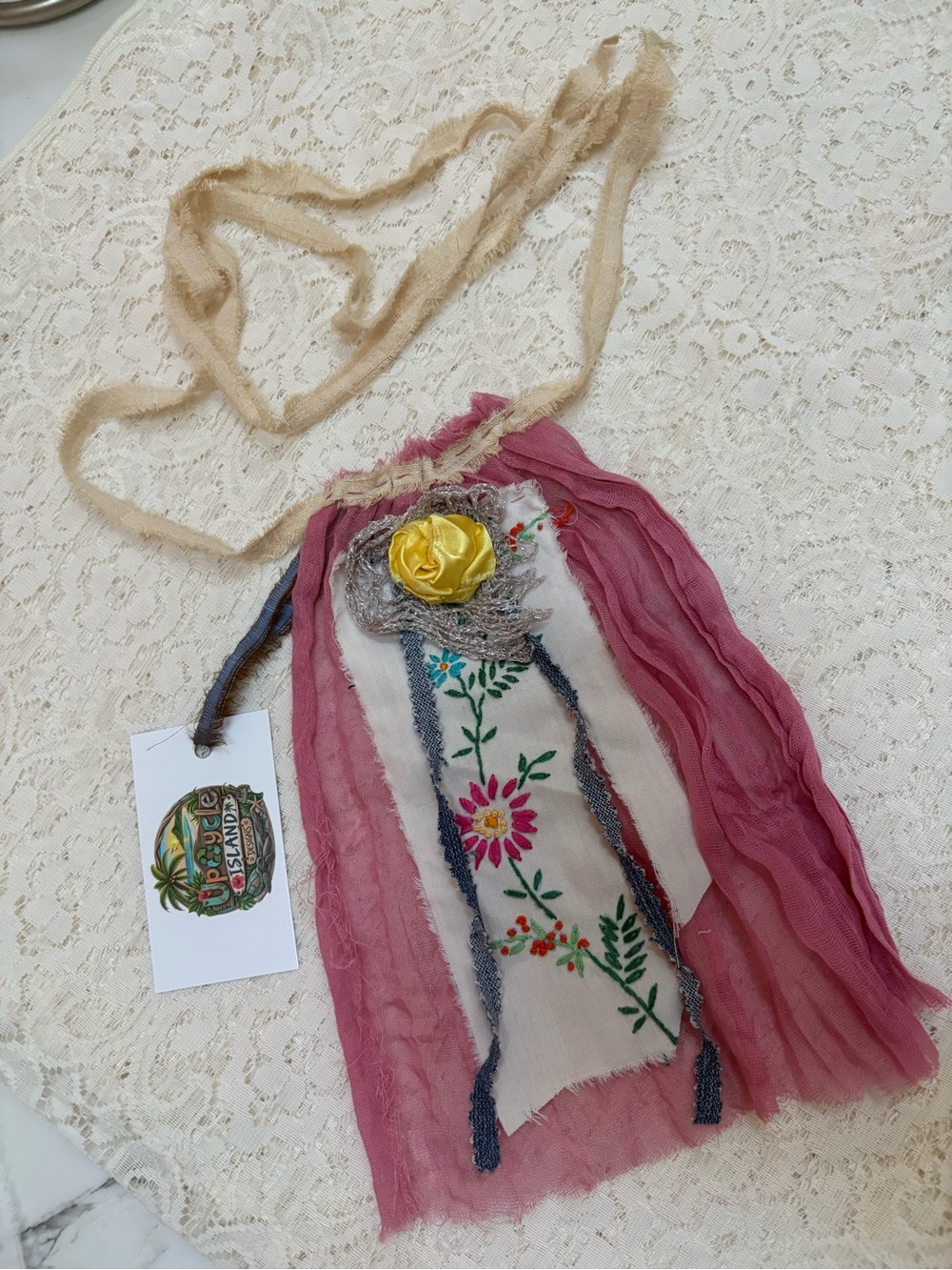 Artisan Pink, Yellow, Cream Jabot Neck Adornment
